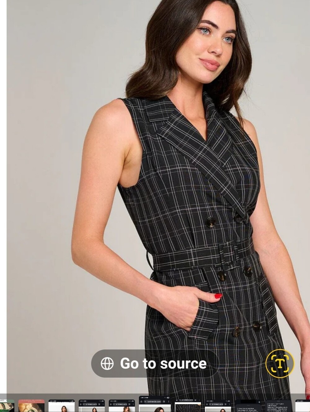 Sleeveless Double-Breasted Plaid Blazer Dress - Black/Grey